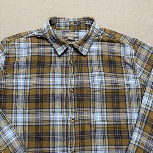 Eddie Bauer Shirt Mens Medium Blue Brown Plaid Flannel Button Down Casual Cotton
